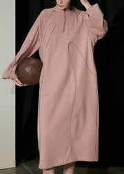 Boutique Pink Zip Up Patchwork Cotton Sweatshirts Dresses Fall