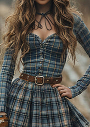 Boutique Plaid Pastoral Style Long Sleeve Mini Dress