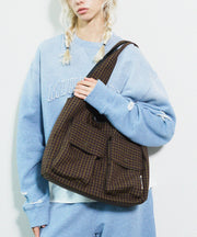 Boutique Plaid Pockets Canvas Large Capacity Shoulder Bag