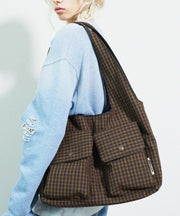 Boutique Plaid Pockets Canvas Large Capacity Shoulder Bag
