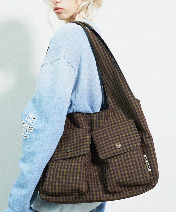 Boutique Plaid Pockets Canvas Large Capacity Shoulder Bag