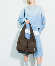 Boutique Plaid Pockets Canvas Large Capacity Shoulder Bag