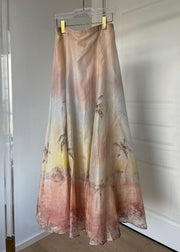 Boutique Print High Waist Linen Silk Maxi Skirts Summer