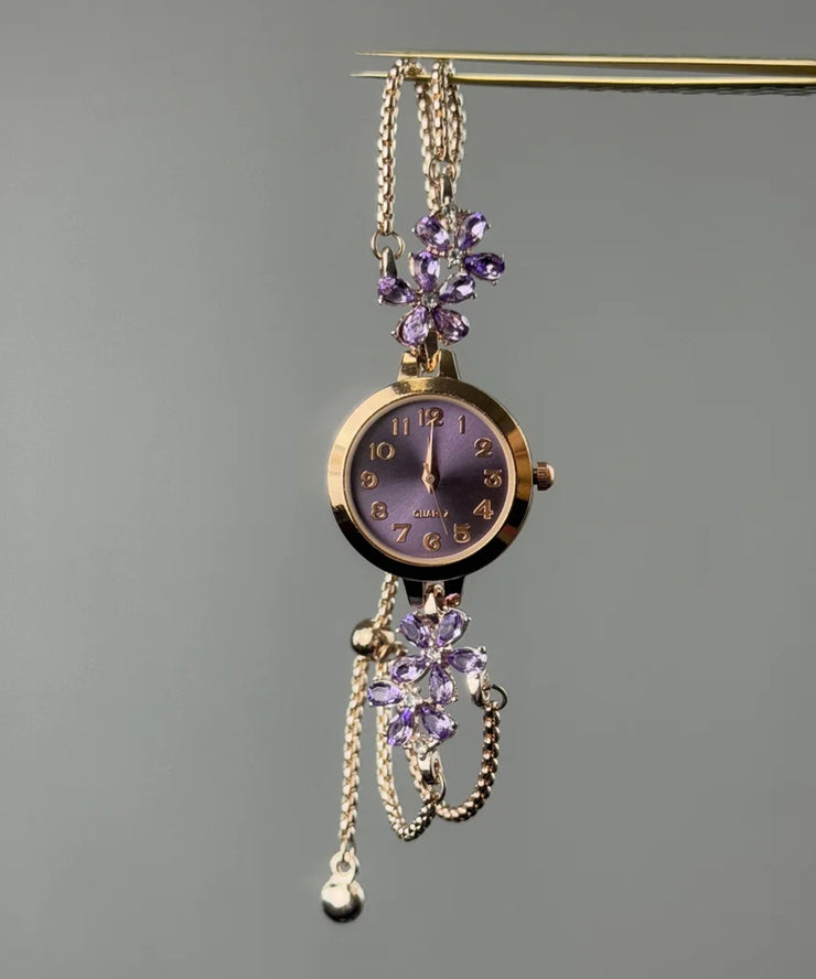 Boutique Purple Alloy Zircon Bauhinia Tassel Watches