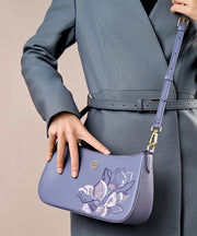 Boutique Purple Embroideried Calf Leather CrossBody Bag
