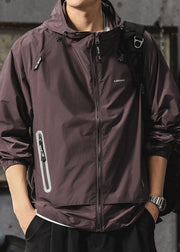 Boutique Purple Hooded Zippered Mens UPF 50+ Coat Summer