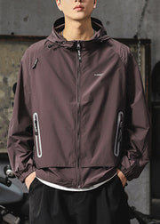 Boutique Purple Hooded Zippered Mens UPF 50+ Coat Summer