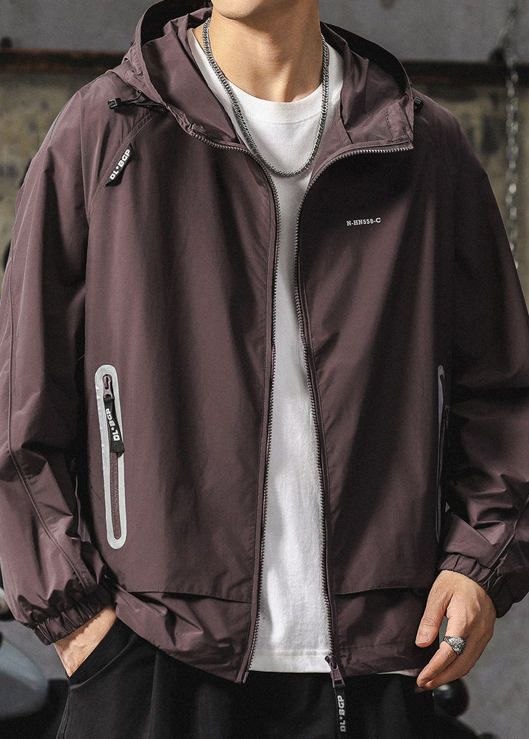 Boutique Purple Hooded Zippered Mens UPF 50+ Coat Summer