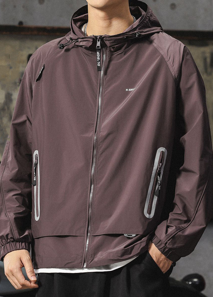 Boutique Purple Hooded Zippered Mens UPF 50+ Coat Summer