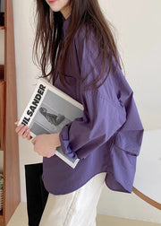 Boutique Purple Oversized Cotton Shirt Top Fall