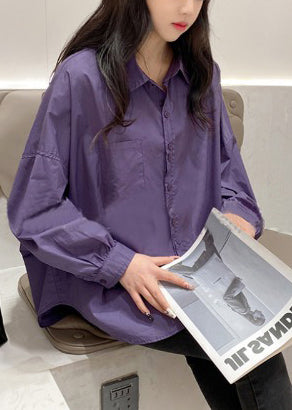 Boutique Purple Oversized Cotton Shirt Top Fall