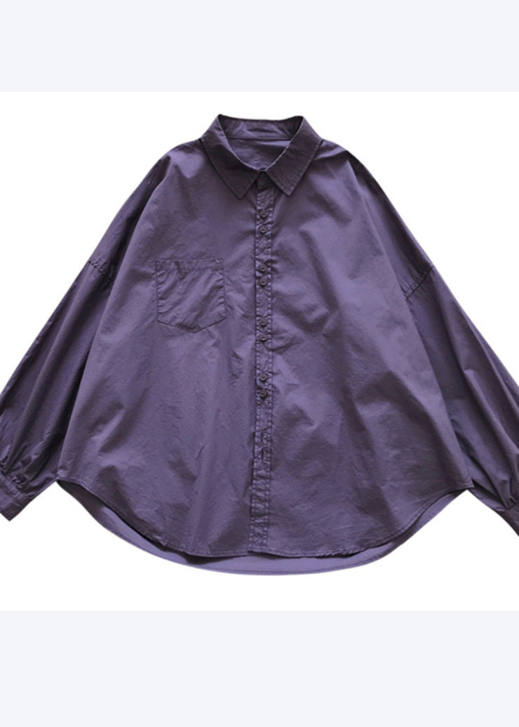 Boutique Purple Oversized Cotton Shirt Top Fall