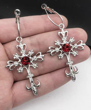 Boutique Red Alloy Crystal Cross Hollow Out Drop Earrings