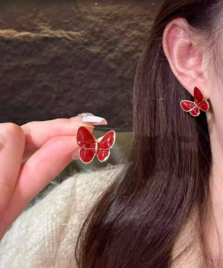Boutique Red Copper Overgild Butterfly Stud Earrings