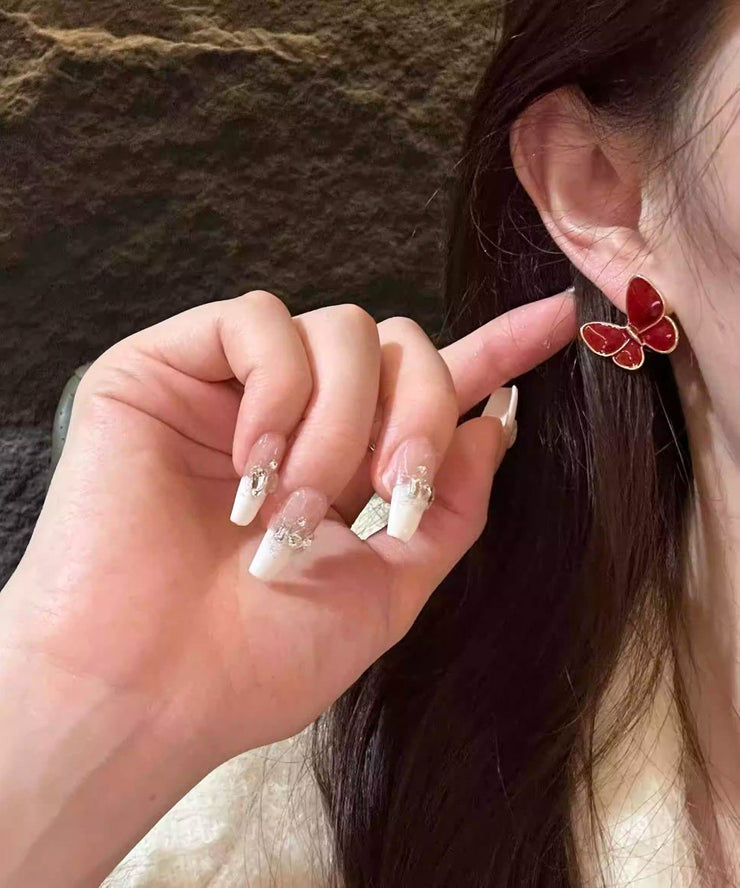Boutique Red Copper Overgild Butterfly Stud Earrings