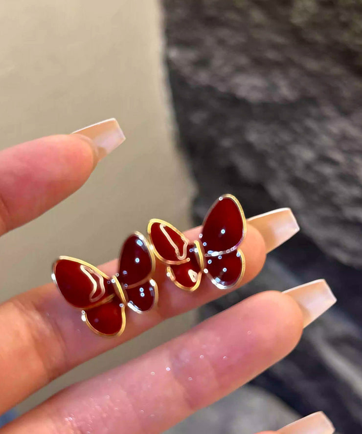 Boutique Red Copper Overgild Butterfly Stud Earrings