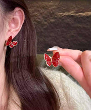 Boutique Red Copper Overgild Butterfly Stud Earrings