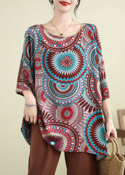Boutique Red O-Neck Print Top Half Sleeve