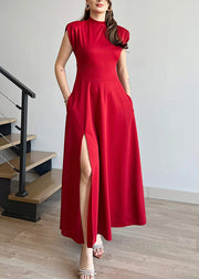 Boutique Red O Neck Side Open Long Dress Summer