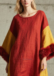 Boutique Red Oversized Patchwork Faux Fur Maxi Dresses Fall