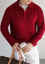 Boutique Red Peter Pan Collar Solids Knit Men Sweater Tops Winter