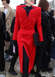 Boutique Red Slash Neck Double Breast Side Open Dress Fall