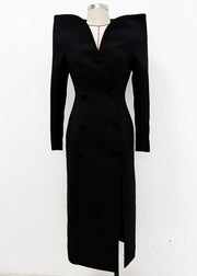 Boutique Red Slash Neck Double Breast Side Open Dress Fall