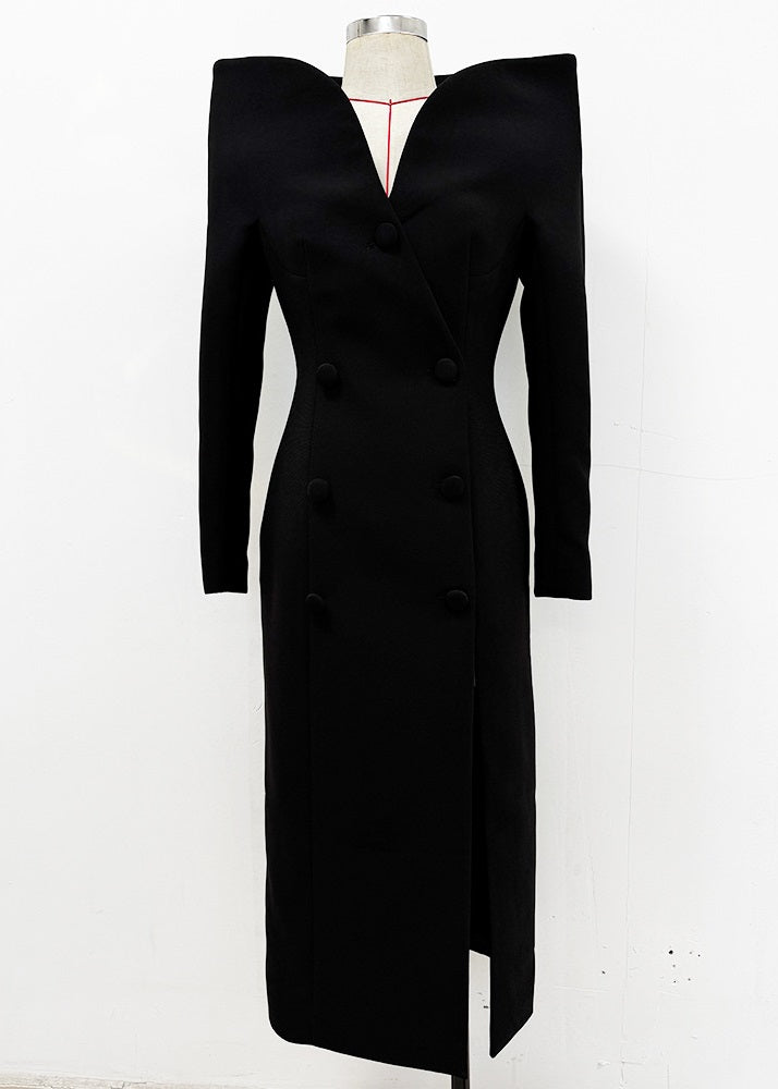 Boutique Red Slash Neck Double Breast Side Open Dress Fall