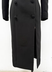 Boutique Red Slash Neck Double Breast Side Open Dress Fall