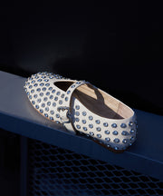 Boutique Rivet Zircon Splicing Flat Shoes Brown Suede