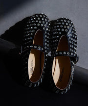 Boutique Rivet Zircon Splicing Flat Shoes Brown Suede