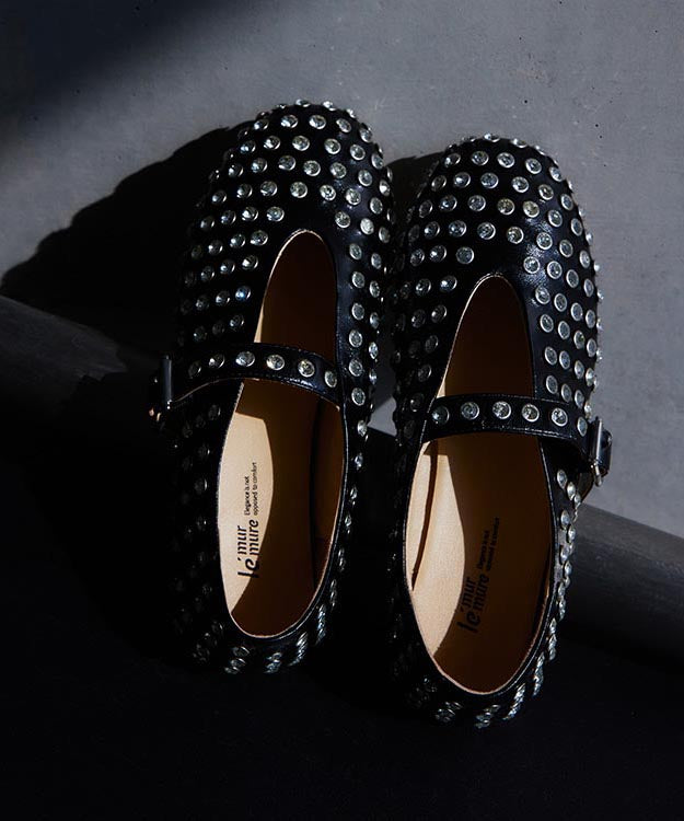 Boutique Rivet Zircon Splicing Flat Shoes Brown Suede
