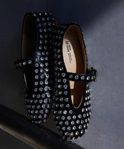 Boutique Rivet Zircon Splicing Flat Shoes Brown Suede