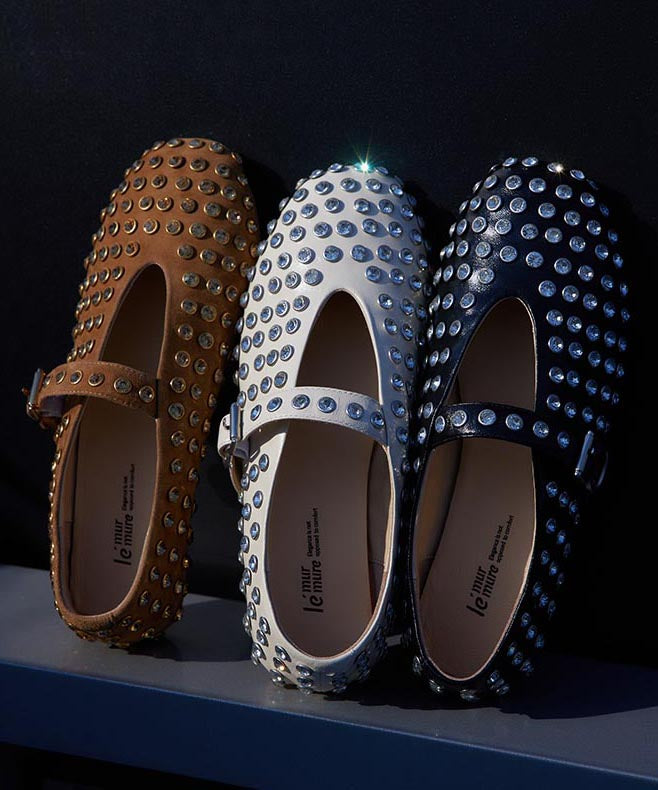 Boutique Rivet Zircon Splicing Flat Shoes Brown Suede