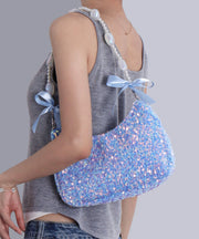 Boutique Sea Blue Sequins Bow Fuzzy Fur Fluffy Shoulder Bags