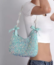 Boutique Sea Blue Sequins Bow Fuzzy Fur Fluffy Shoulder Bags