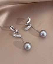 Boutique Silk Copper Overgild Zircon Pearl Tassel Drop Earrings