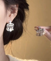 Boutique Silk Copper Overgild Zircon Saturn Sequins Tassel Drop Earrings