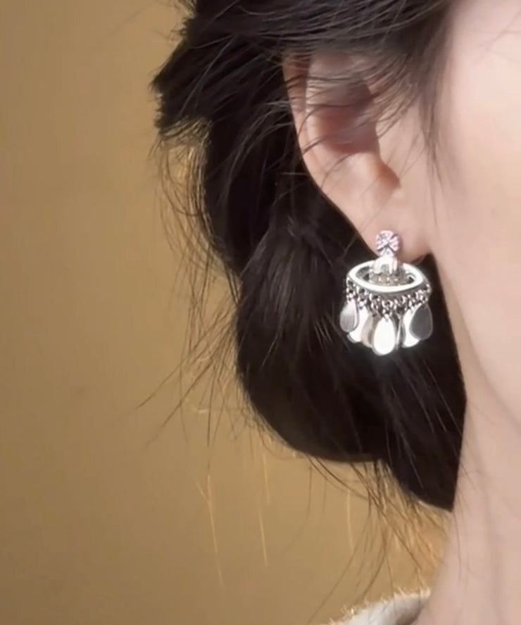 Boutique Silk Copper Overgild Zircon Saturn Sequins Tassel Drop Earrings