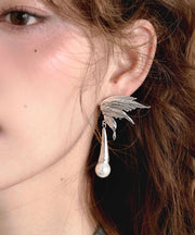 Boutique Silk Metal Zircon Pearl Butterfly Water Droplet Drop Earrings
