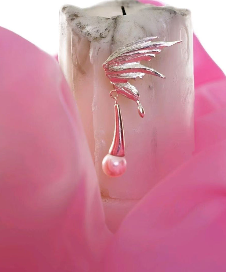 Boutique Silk Metal Zircon Pearl Butterfly Water Droplet Drop Earrings