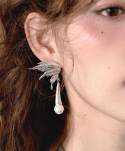 Boutique Silk Metal Zircon Pearl Butterfly Water Droplet Drop Earrings