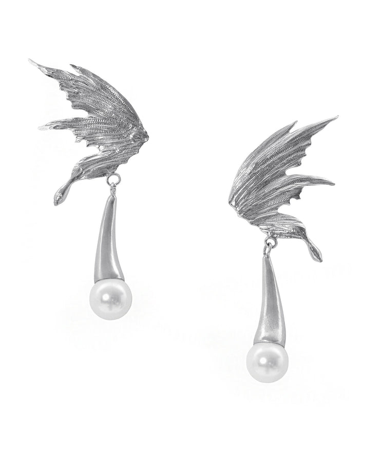 Boutique Silk Metal Zircon Pearl Butterfly Water Droplet Drop Earrings