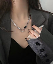Boutique Silk Stainless Steel Asymmetrical Hollow Out Lariat Necklace
