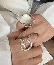 Boutique Silk Stainless Steel Hollow Out Open Rings Two-Piece Set