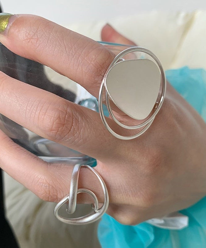 Boutique Silk Stainless Steel Hollow Out Open Rings Two-Piece Set