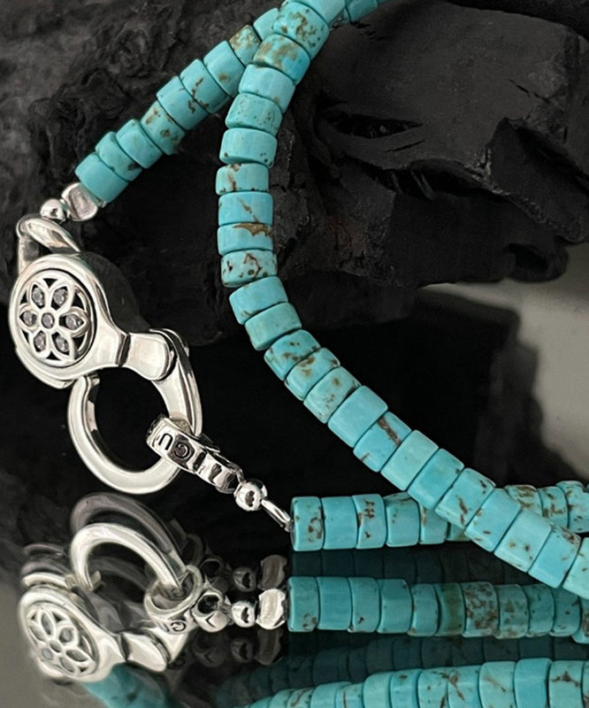 Boutique Silk Stainless Steel Turquoise Beading Cherry Blossoms Pendant Necklace