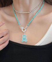 Boutique Silk Stainless Steel Turquoise Beading Cherry Blossoms Pendant Necklace