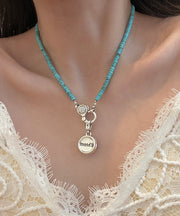 Boutique Silk Stainless Steel Turquoise Beading Cherry Blossoms Pendant Necklace