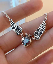 Boutique Silk Sterling Silver Crystal Love Crown Wings Pendant Necklace
